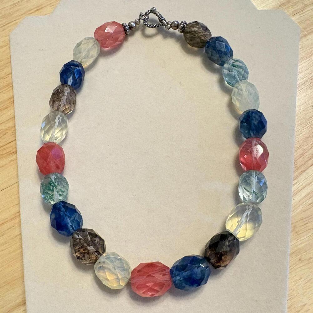 Artisan Made Colorful Faceted Quartz Beaded Necklace Chunky Statement 17" Boho